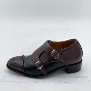 Brown Men's Double Monk Strap Dress Loafer with Buckle Comfortable Business Shoe